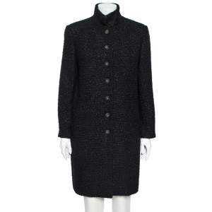 Chanel Black Speckled Cotton Long Sleeve Coat L