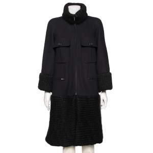 Chanel Black Wool & Mohair Zip Front Coat S