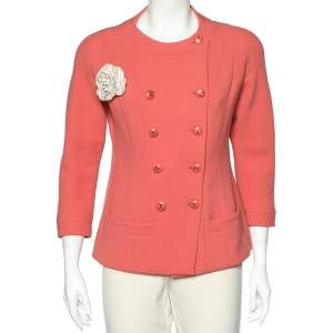 Chanel Boutique Pink Textured Wool Double Breasted Jacket L