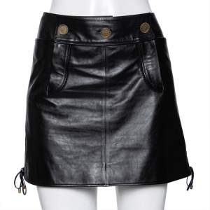 Chanel Black Leather Lace Up Detailed Short Skirt M
