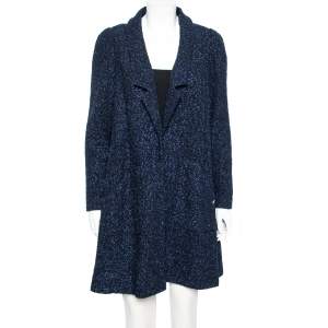 Chanel Navy Blue Boucle Open Front Coat L