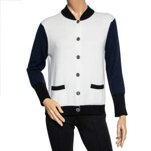 Chanel White Cashmere Button Front Long Sleeve Knitwear M