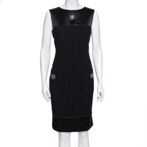 Chanel Black Textured Wool & Silk Trimmed Sleeveless Dress M