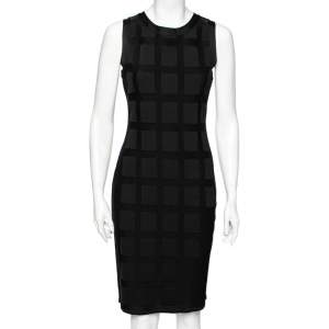 Chanel Black Patterned Silk Knit Sleeveless Dress M 