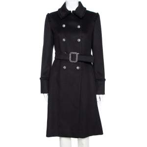 Chanel Black Cashmere Braided Trim Detail Double Breasted Coat M