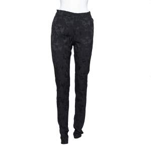 Chanel Black Patterned Silk Elastic Waist Pants M