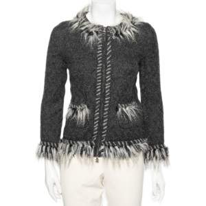 Chanel Grey Alpaca Wool Faux Fur Trimmed Zip Front Jacket M