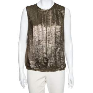 Chanel Gold Lurex Silk Pleated Sleeveless Top M