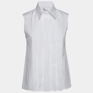 Chanel White Cotton Button Front Sleeveless Shirt S