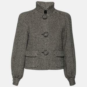 Chanel Monochrome Patterned Cashmere & Wool Button Front Jacket M