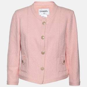 Chanel Pink Tweed Pocket Detail Button Front Jacket L