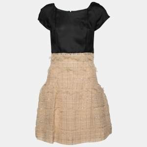 Chanel Beige Embellished Woven Tulle Flared Dress M