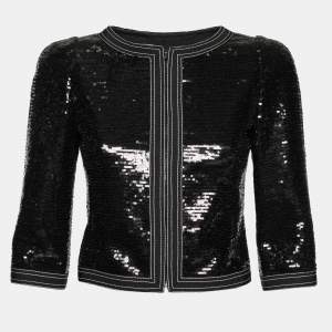Chanel Black Sequin Embellished Zip Front Jacket S