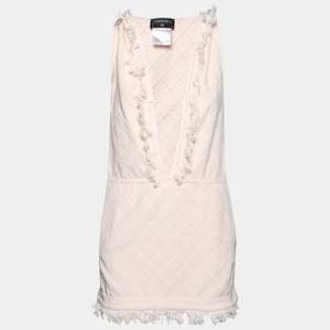 Chanel Peach Patterned Terry Cotton Fringed Hooded Dress S