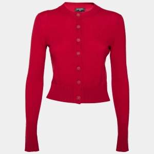 Chanel Red Cashmere Button Front Long Sleeve Cardigan S