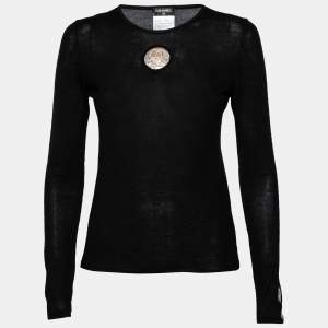Chanel Black Cashmere Hardware Appliqued Sweater M
