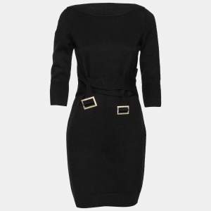 Chanel Black Knit Belted Midi Dress M