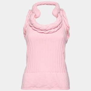 Chanel Pink Cashmere Knitted Detail Sleeveless Top M