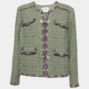 Chanel Green Fantasy Tweed Button Front Jacket XXL