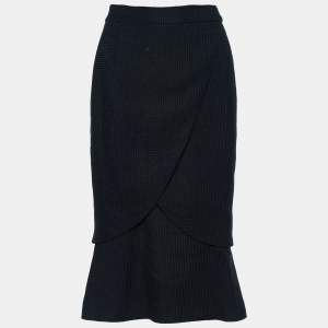 Chanel Black Textured Cotton Overlay Detail Skirt M