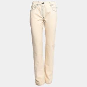 Chanel Cream Denim Embroidered Logo Detail Straight Leg Jeans M