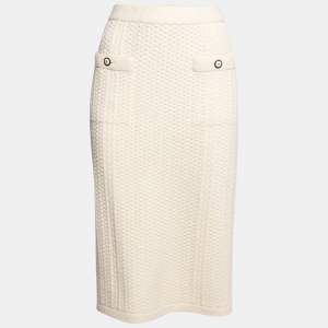 Chanel Cream Patterned Cashmere Pocket Detailed Skirt L