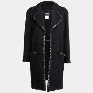 Chanel Black Alpaca Wool Chain Trimmed Open Front Jacket L