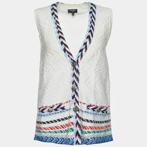 Chanel White Cotton Jacquard Embroidered Vest S