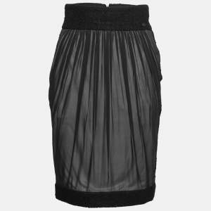Chanel Black Silk & Wool Trimmed Skirt S 