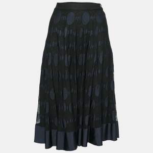 Chanel Black & Blue Patterned Knit Midi Skirt L