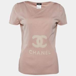 Chanel Pink CC Print Cotton & Silk Knit Top M
