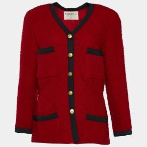 Chanel Red Tweed Button Front Jacket M