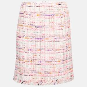 Chanel Pink Tweed Fringe Trimmed Short Skirt M