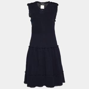 Chanel Navy Blue Pointelle Knit Cotton Sleeveless Dress M
