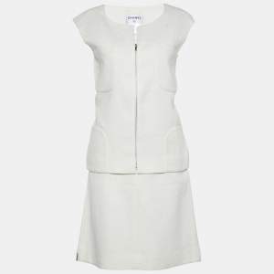 Chanel Off- White Tweed Skirt Suit M