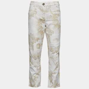 Chanel White Faded Grecian Print Denim Cropped Jeans L