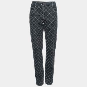 Chanel Grey Denim Quilted Stitch Straight Leg Jeans L