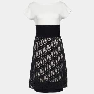 Chanel Monochrome Open Knit Overlay Sheath Dress M