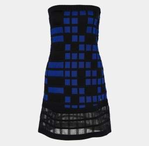 Chanel Blue Checked Knit Strapless Mini Dress M