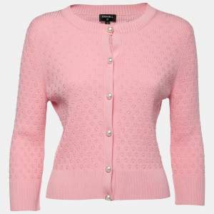 Chanel Pink Knit La Pausa Pearl Button Cardigan M