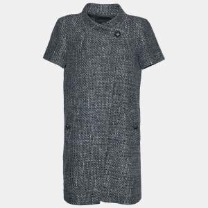 Chanel Grey Textured Double Breasted Short Sleeve Coat M