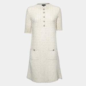 Chanel Cream & Gold Metallic Tweed Knit Midi Dress M