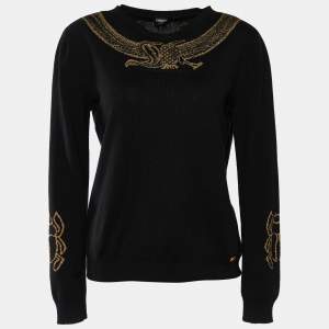 Chanel Black Cashmere & Lurex Intarsia Knit Crewneck Pullover M