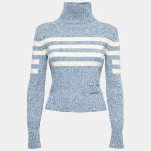 Chanel Blue Intarsia Knit Wool Turtle Neck Jumper S 