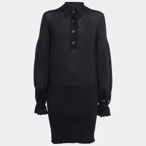 Chanel Black Cashmere Ribbed Knit Dress M