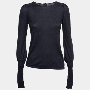Chanel Dark Blue Cashmere & Silk Button Front Sweater S