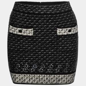 Chanel Black Mohair & Cashmere Patterned Knit Mini Skirt S