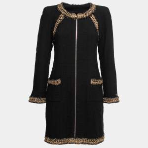 Pre Owned Chanel Black Wool Soutache Braided Long Sleeve Dress M
