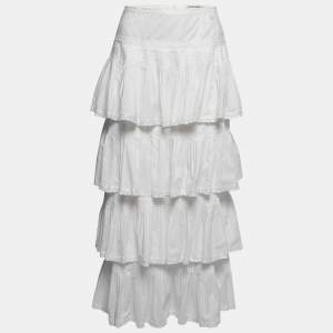 Chanel White Cotton Tiered Maxi Skirt M