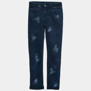 Chanel Navy Blue Denim Graffiti Print Straight Jeans S Waist 28"